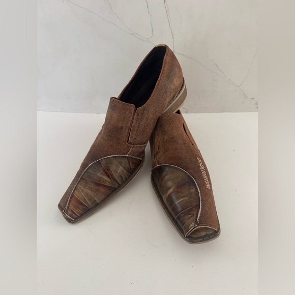 Zota Unique Square Toe Mens Dress Shoes Size 12  Unique Print Brown western - Picture 1 of 11